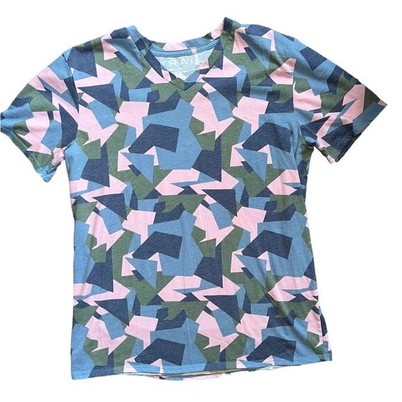 The Rail All Over Geometric Print Blue Green Pink V-Neck T-Shirt size XL - Picture 1 of 5